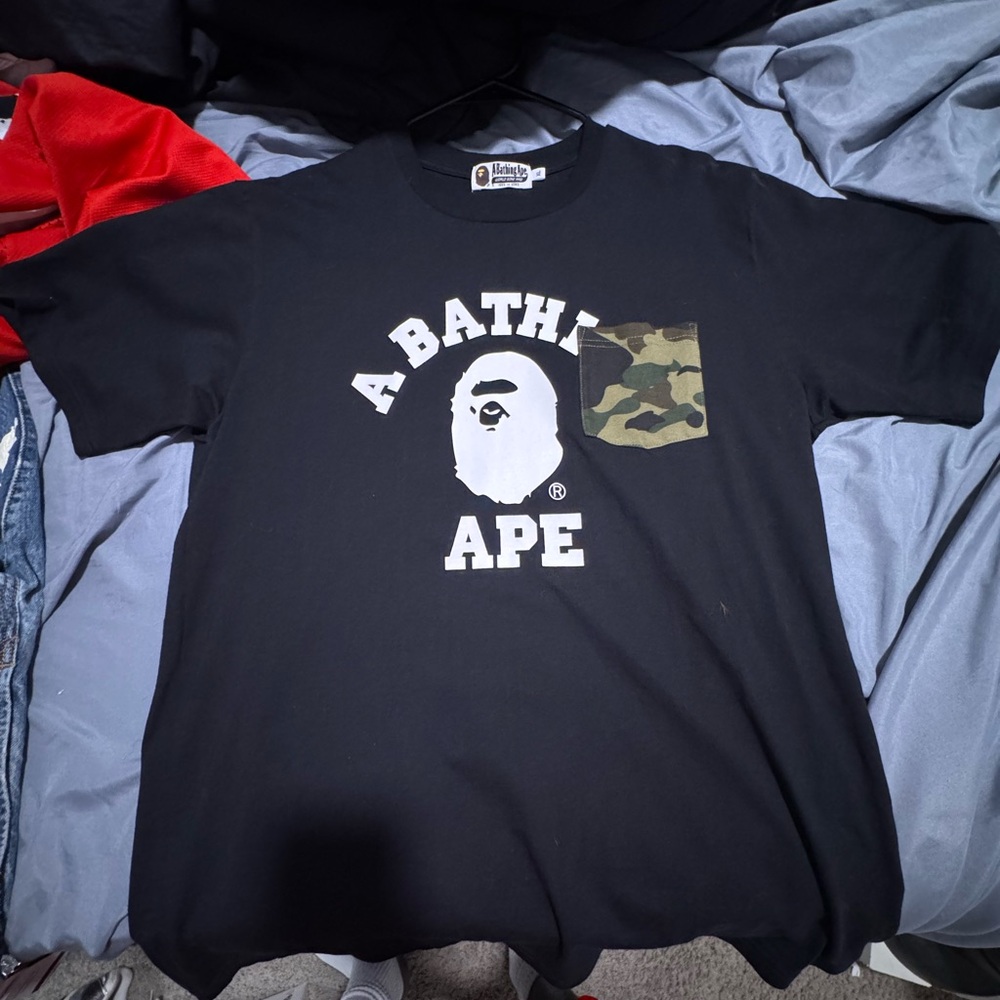 Bape Black Tee with Camo Pocket